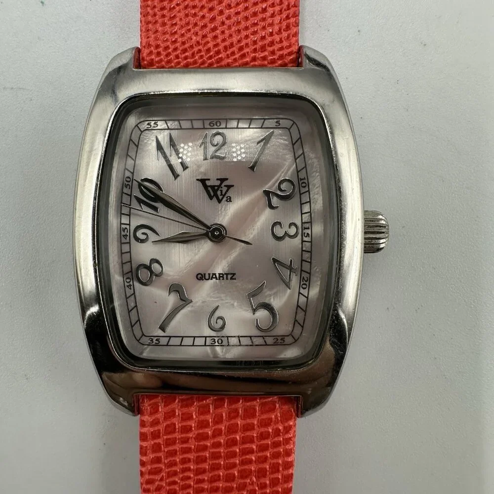 Viva by Pierre Cardin Watch Women Silver Tone Pink Dial Red Band New Battery